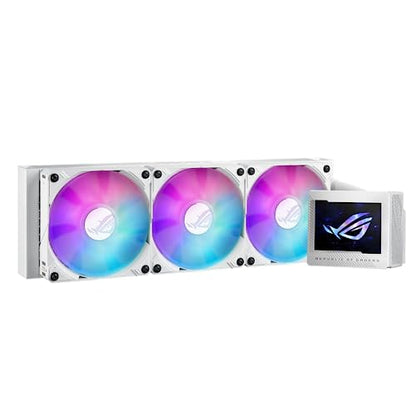 ASUS ROG Ryujin III 360 ARGB WHT All-in-one Liquid CPU Cooler with 360mm Radiator. Asetek 8th gen Pump, 3X Magnetic 120mm ARGB Fans (Daisy Chain Design), 3.5” LCD Display, White