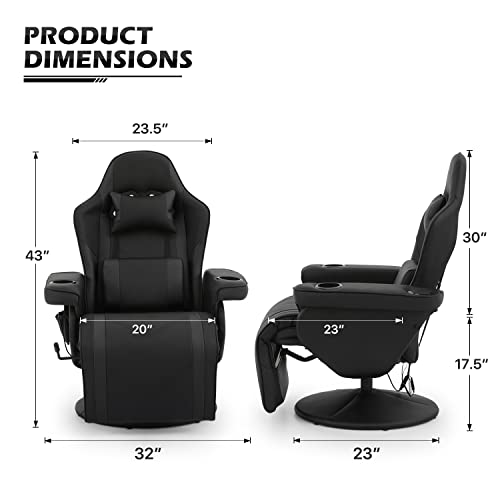 MoNiBloom Video Game Chair Massage Single Living Room Sofa Recliner High-Back Comfortable Gaming Chair with Lumbar Support and Footrest, Swivel Home Theater Seating with Speaker, Cupholder, Black