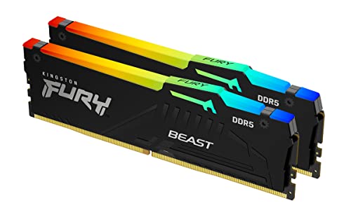 Kingston Technology Fury Beast RGB 64GB 5600MT/s DDR5 CL40 DIMM Desktop Memory (Kit of 2) | Intel XMP 3.0 | Infrared Sync Technology | Overclocking Stability | KF556C40BBAK2-64