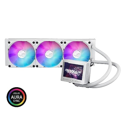 ASUS ROG Ryujin III 360 ARGB WHT All-in-one Liquid CPU Cooler with 360mm Radiator. Asetek 8th gen Pump, 3X Magnetic 120mm ARGB Fans (Daisy Chain Design), 3.5” LCD Display, White