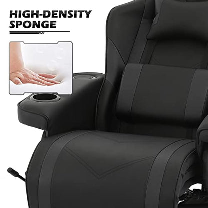 MoNiBloom Video Game Chair Massage Single Living Room Sofa Recliner High-Back Comfortable Gaming Chair with Lumbar Support and Footrest, Swivel Home Theater Seating with Speaker, Cupholder, Black