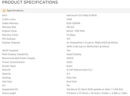 ZOTAC GeForce GTX 1660 Super 6GB GDDR6 192-bit Gaming Graphics Card, Super Compact, ZT-T16620F-10L