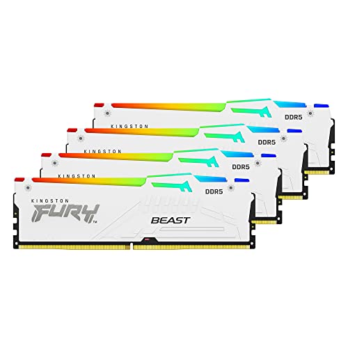 Kingston Technology Kingston Fury Beast RGB White 128GB (4x32GB) 5200MT/s CL40 DDR5 XMP DIMM | Overclocking | Plug N Play | Intel XMP 3.0 | Kit of 4 | KF552C40BWAK4-128