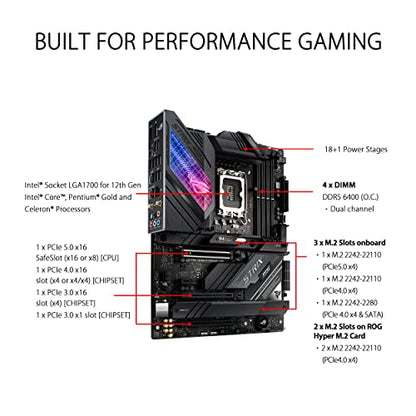 ASUS ROG Strix Z690-E Gaming WiFi 6E LGA 1700(Intel 12th Gen)ATX gaming motherboard(PCIe 5.0,DDR5,2.5 Gb LAN,Thunderbolt 4,5xM.2,1xPCIe 5.0 M.2,ROG Hyper M.2 Card,Front panel USB 3.2 Gen 2x2 Type-C)