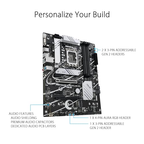 ASUS Prime B760-PLUS D4 Intel (13th and 12th Gen)LGA 1700 ATX motherboard PCIe 5.0,3xPCIe 4.0 M.2 slots,DDR4,2.5Gb LAN,DisplayPort,USB 3.2 Gen 2x2 Type-C,front USB 3.2 Gen 1 Type-C,Thunderbolt (USB4®)