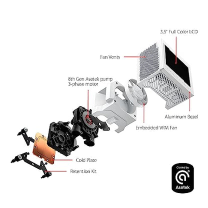 ASUS ROG Ryujin III 360 ARGB WHT All-in-one Liquid CPU Cooler with 360mm Radiator. Asetek 8th gen Pump, 3X Magnetic 120mm ARGB Fans (Daisy Chain Design), 3.5” LCD Display, White