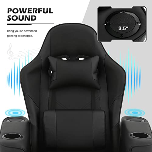 MoNiBloom Video Game Chair Massage Single Living Room Sofa Recliner High-Back Comfortable Gaming Chair with Lumbar Support and Footrest, Swivel Home Theater Seating with Speaker, Cupholder, Black