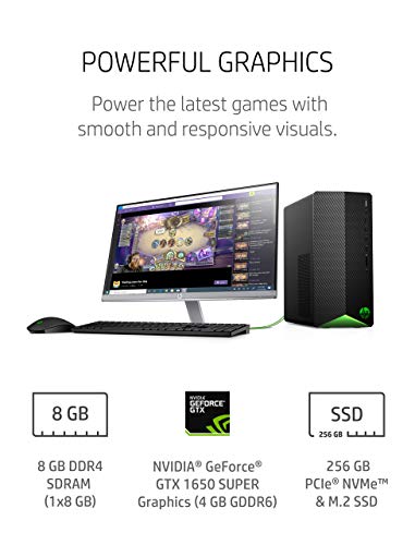 HP Pavilion Gaming Desktop, NVIDIA GeForce GTX 1650 Super, Intel Core i3-10100, 8 GB DDR4 RAM, 256 GB PCIe NVMe SSD Windows 10 Compact Tower Design (TG01-1022, 2020) (Renewed)