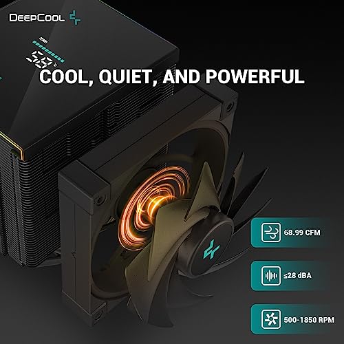 DeepCool AK620 Digital CPU Air Cooler Mighty 260w TDP 6 Copper Heatpipes Dual-Tower CPU Cooler with Status Display Screen and ARGB LED Strips 120mm FDB Fan for LGA 1700/1200/1151/1150/1155/AM5/AM4