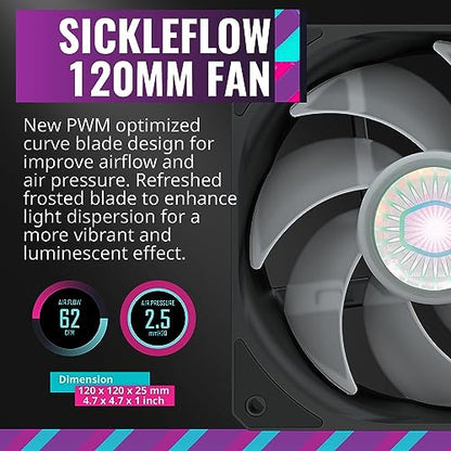 CoolerMaster MasterLiquid ML240L RGB V2, Close-Loop AIO CPU Liquid Cooler, Gen3 Dual Chamber Pump, 240mm Radiator, SickleFlow 120 PWM ARGB, AMD Ryzen AM5/AM4, Intel LGA1700/1200 (MLW-D24M-A18PC-R2)