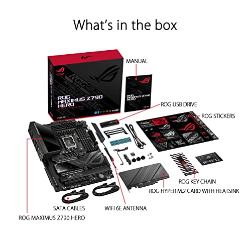 ASUS ROG Maximus Z790 Hero (WiFi 6E) LGA 1700(Intel®13th&12th Gen) ATX Gaming Motherboard(PCIe 5.0,DDR5,20+1power Stages,2.5Gb LAN, Bluetooth V5.2,2X Thunderbolt 4 Ports,5xM.2, Thunderbolt™ 4/USB4)