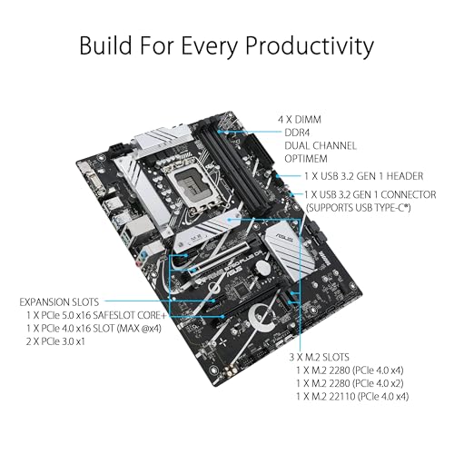 ASUS Prime B760-PLUS D4 Intel (13th and 12th Gen)LGA 1700 ATX motherboard PCIe 5.0,3xPCIe 4.0 M.2 slots,DDR4,2.5Gb LAN,DisplayPort,USB 3.2 Gen 2x2 Type-C,front USB 3.2 Gen 1 Type-C,Thunderbolt (USB4®)