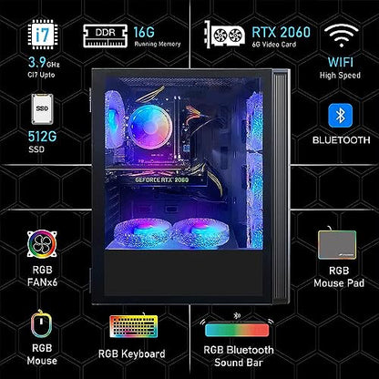 STGAubron Gaming Desktop PC,Intel Core I7 3.4 GHz up to 3.9 GHz,GeForce RTX 2060 6G GDDR6,16G RAM,512G SSD,WiFi,BT 5.0,RGB Fanx6,RGB Keyboard&Mouse,RGB Mouse Pad,RGB BT Sound Bar,W10H64