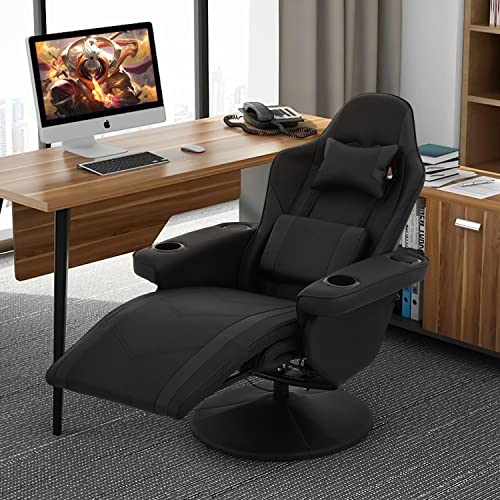 MoNiBloom Video Game Chair Massage Single Living Room Sofa Recliner High-Back Comfortable Gaming Chair with Lumbar Support and Footrest, Swivel Home Theater Seating with Speaker, Cupholder, Black