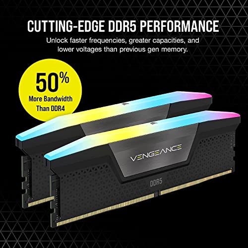 CORSAIR VENGEANCE RGB DDR5 RAM 64GB (2x32GB) 6400MHz CL32 Intel XMP iCUE Compatible Computer Memory - Black (CMH64GX5M2B6400C32)